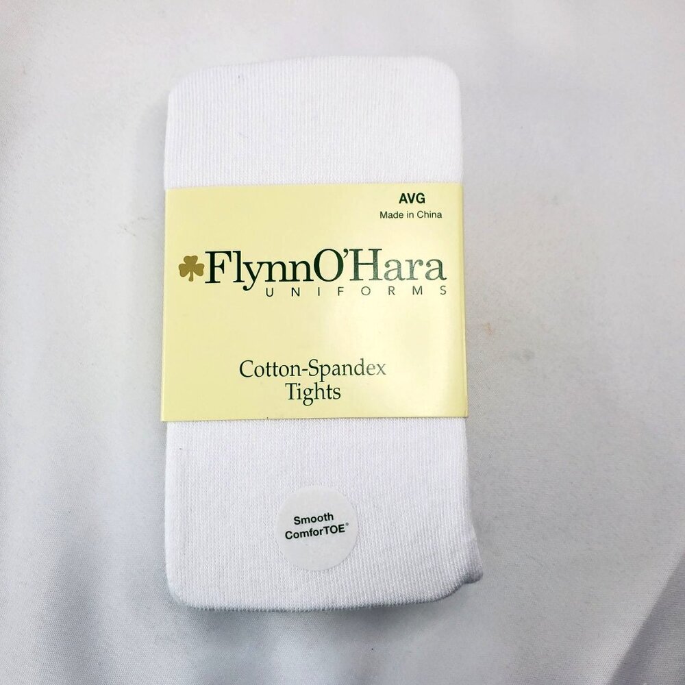 Flynn & OHara Cotton-Spandex White Tights AVG Smooth Comfort Toe - Picture 2 of 7